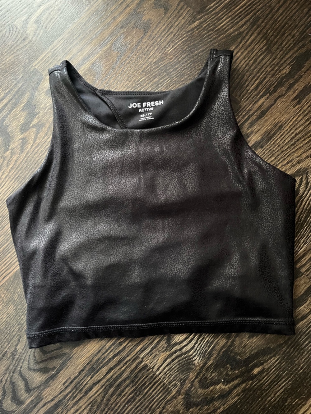 ✨ 3/$30 Joe Fresh Active Black Leather-Look Workout Tank Built-In Bra Size XS